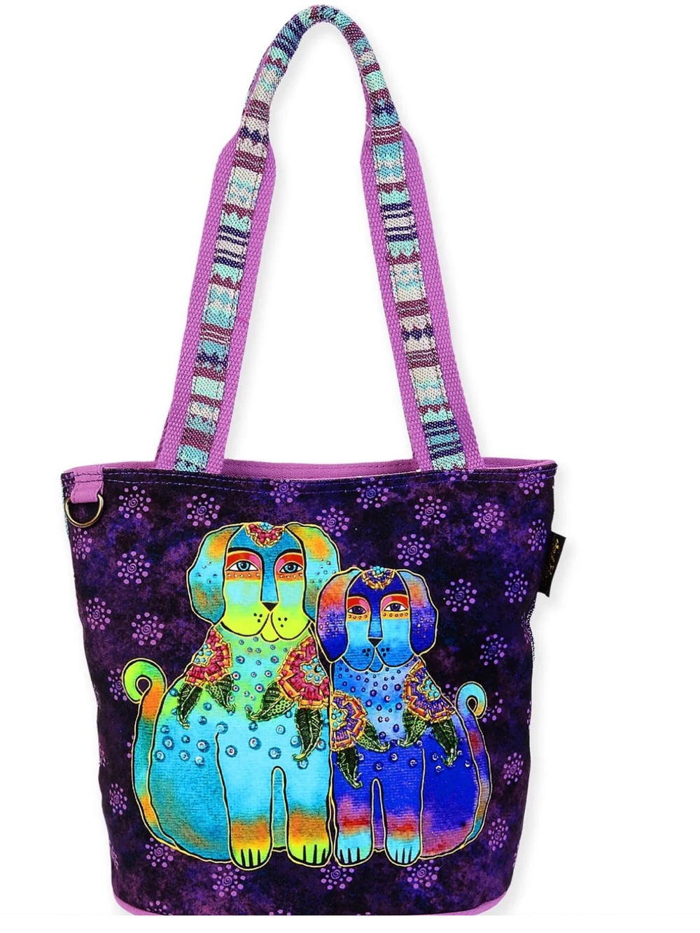 Laurel Burch Amigos de colored medium tote. Colorful dogs